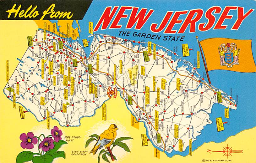 New Jersey the Garden State, USA Map Postcard  OldPostcards.com