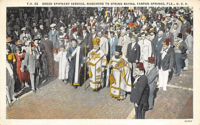 Greek Epiphany Service, Marching to Spring Bayou Tarpon Springs, Florida Postcard