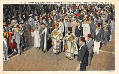 Greek Epiphany Service, Marching to Spring Bayou Tarpon Springs, Florida Postcard