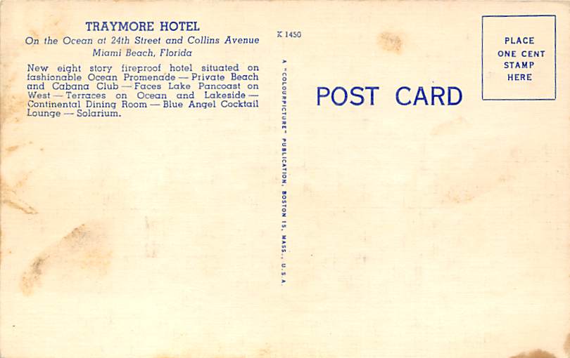 Postcard Pancoast Hotel Miami Beach Florida FL 