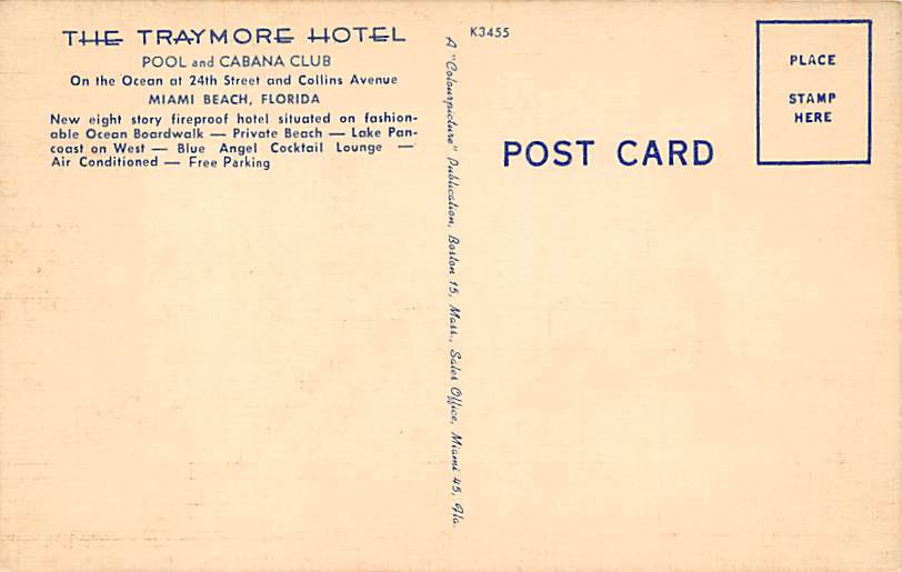 Postcard Pancoast Hotel Miami Beach Florida FL 