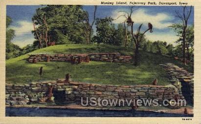 Monkey Island, Ferjervary Park - Davenport, Iowa IA Postcard Monkey ...