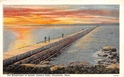 The Breakwater at Sunset Gloucester, Massachusetts Postcard