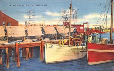 Drying Fish Nets Gloucester, Massachusetts Postcard