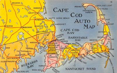 Cape Cod Auto Map Hyannis, Massachusetts Postcard