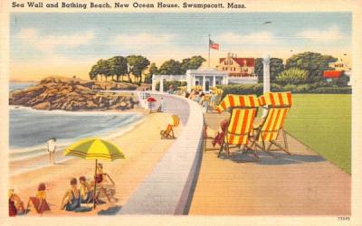 Sea Wall & Bathing Beach Swampscott, Massachusetts Postcard