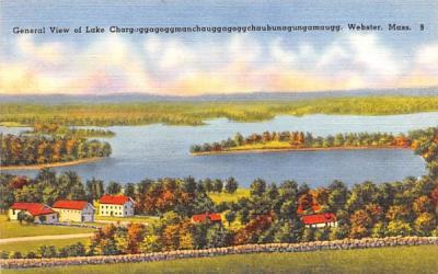 General View of Lake Chargoggagoggmanchauggagoggchaubunagungamaugg Webster, Massachusetts Postcard