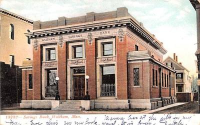 Savings Bank Waltham, Massachusetts Postcard