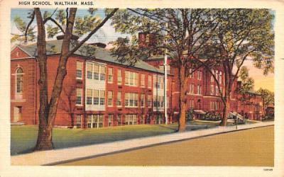 High School Waltham, Massachusetts Postcard