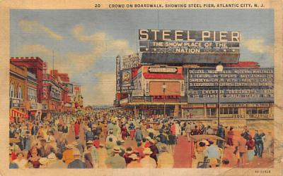 Crowd on Boardwalk, Showing Steel Pier Atlantic City, New Jersey Postcard