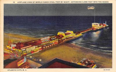 Airplane View of World Famed Steel Pier by Night Atlantic City, New Jersey Postcard