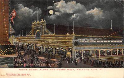 Night Scene along the Board Walk Atlantic City, New Jersey Postcard