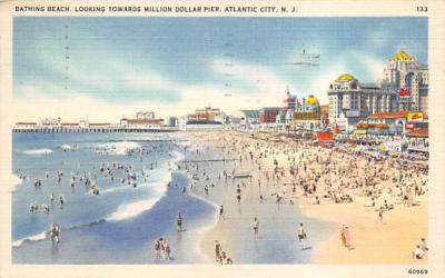 Bathing Beach, looking towards Million Dollar Pier Atlantic City, New Jersey Postcard