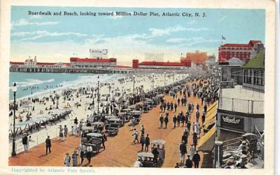 Boardwalk and Beach Atlantic City, New Jersey Postcard