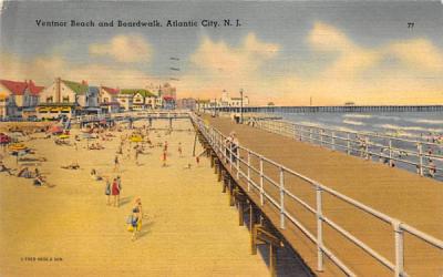 Ventnor Beach and Boardwalk Atlantic City, New Jersey Postcard