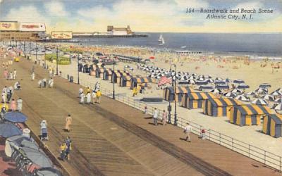 Boardwalk and Beach Scene Atlantic City, New Jersey Postcard