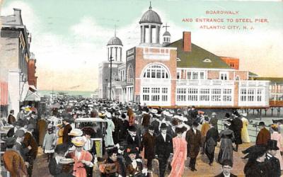 Boardwalk and Entrance to Steel Pier Atlantic City, New Jersey Postcard