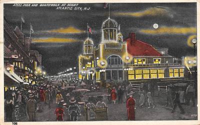 Steel Pier and Boardwalk at Night Atlantic City, New Jersey Postcard