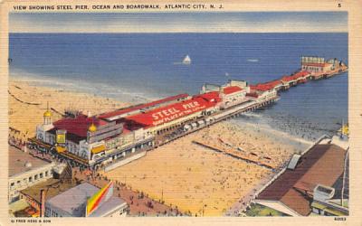 View showing Steel Pier, Ocean and Boardwalk Atlantic City, New Jersey Postcard