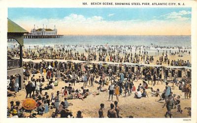 Beach Scene, Showing Steel Pier Atlantic City, New Jersey Postcard