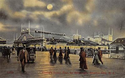 Young's Ocean Pier, by Moonlight Atlantic City, New Jersey Postcard