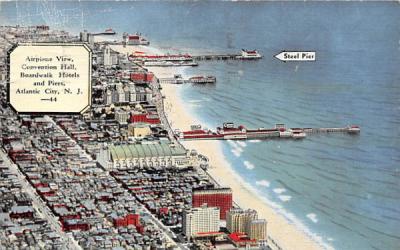 Convention Hall, Boardwalk Hotels and Piers Atlantic City, New Jersey Postcard