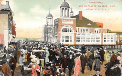 Boardwalk and Entrance to Steel Pier Atlantic City, New Jersey Postcard