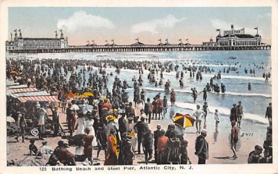 Bathing Beach and Steel Pier Atlantic City, New Jersey Postcard