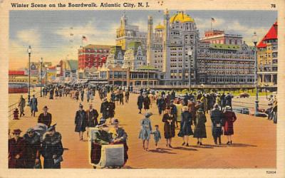 Winter Scene on the Boardwalk Atlantic City, New Jersey Postcard