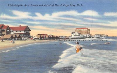 Philadelphia Ave. Beach and Admiral Hotel Cape May, New Jersey Postcard