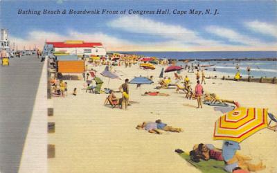 Beach & Boardwalk Front of Congress Hall Cape May, New Jersey Postcard