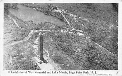 Aerial View of War Memorial and Lake Marcia High Point Park, New Jersey Postcard