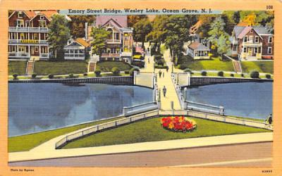 Emory Street Bridge, Wesley Lake Ocean Grove, New Jersey Postcard