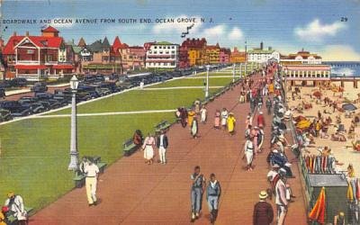 Boardwalk and Ocean Avenue from South End Ocean Grove, New Jersey Postcard