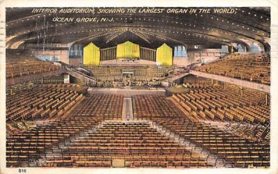 Auditorium Showing Largest Organ in  World Ocean Grove, New Jersey Postcard