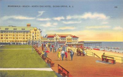 Boardwalk - Beach - North End Hotel Ocean Grove, New Jersey Postcard