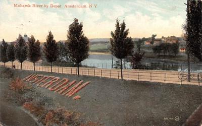 Mohawk River by Depot Amsterdam, New York Postcard