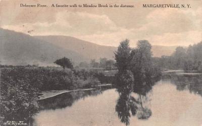 Delaware River, Walk to Meadow Brook in distance Margaretville, New York Postcard