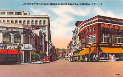 Looking down North Street Middletown, New York Postcard