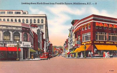 Looking down North Street Middletown, New York Postcard