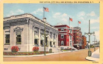 Post Office, City Hall & Mitchell Inn Middletown, New York Postcard