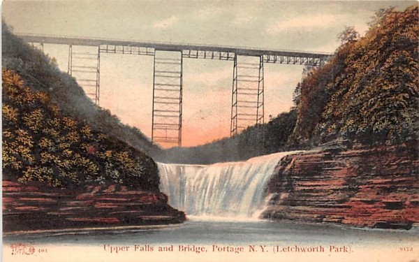Upper Falls & Bridge Portage, New York Postcard | OldPostcards.com