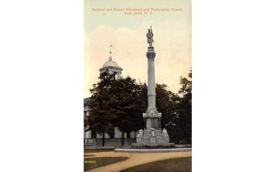 Soldiers' & Sailors' Monument & Presbyterian Church Port Jervis, New York Postcard