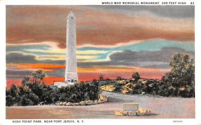 World War Memorial Monument Port Jervis, New York Postcard