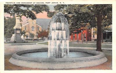 Fountain & Monument at Square Port Jervis, New York Postcard