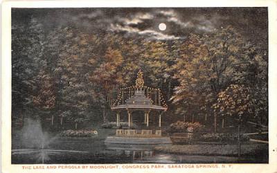 Lake & Pergola by Moonlight Saratoga Springs, New York Postcard