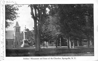 Soldiers' Monument & Some of the Churches Springville, New York Postcard